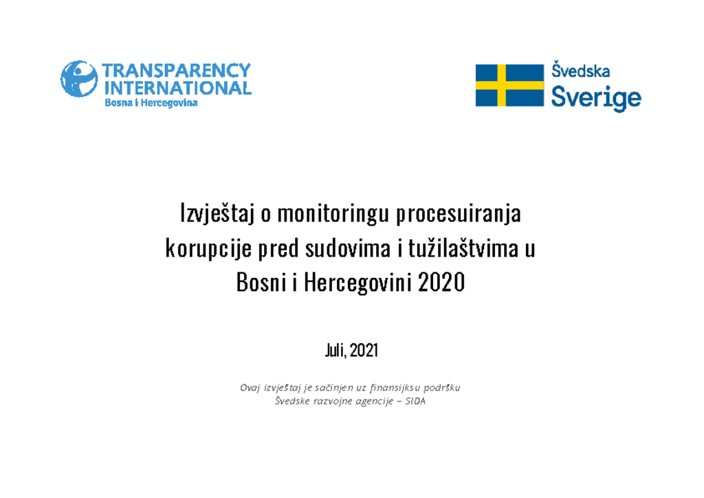 Izvještaj o monitoringu procesuiranja korupcije pred sudovima i