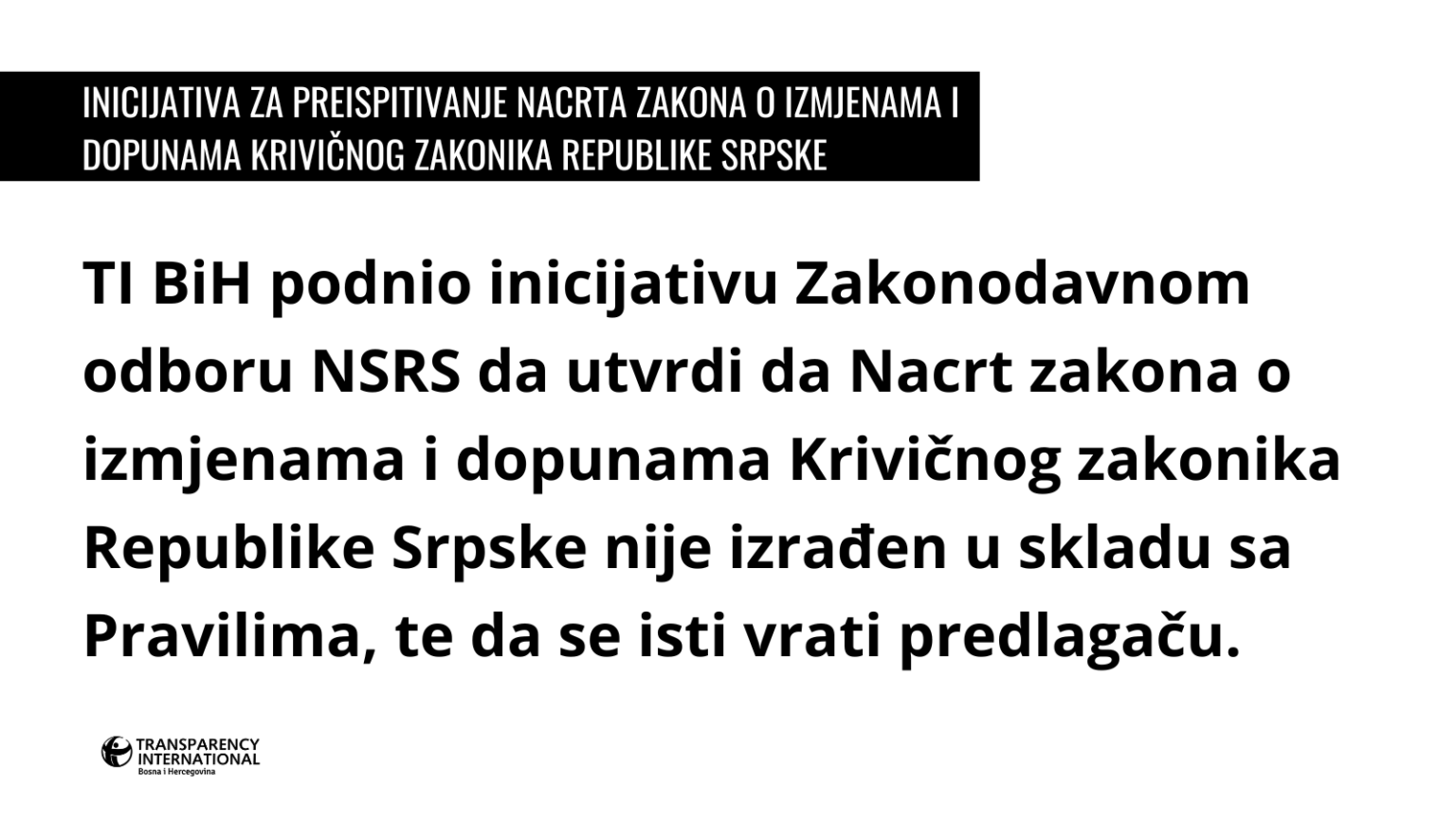 Inicijativa Za Preispitivanje Nacrta Zakona O Izmjenama I Dopunama