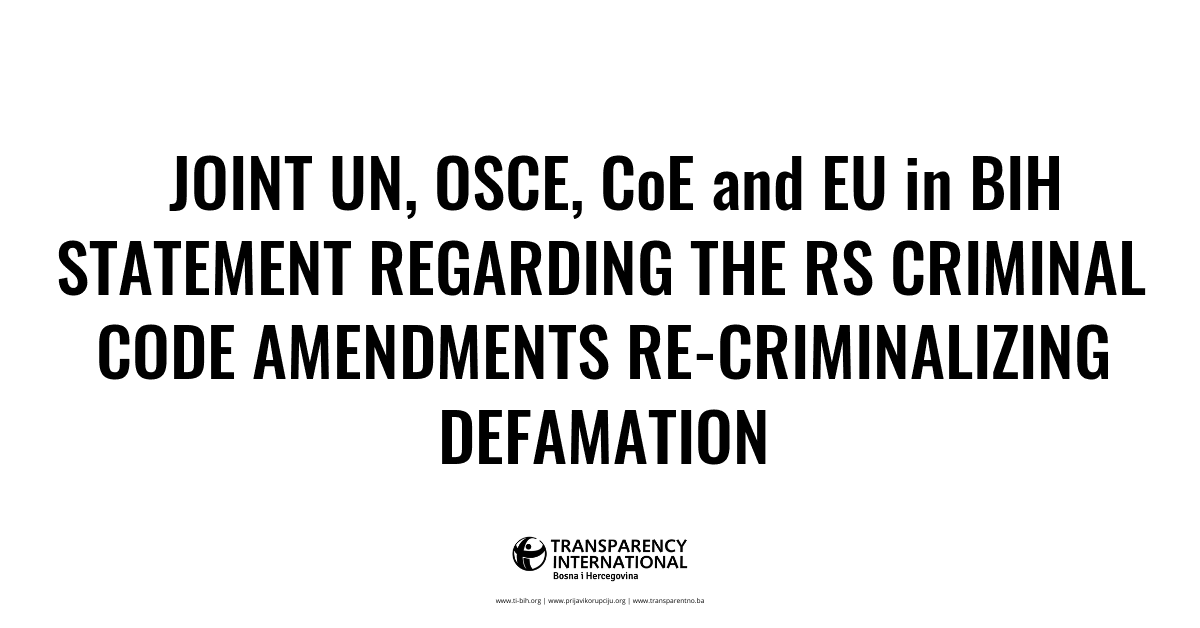 JOINT UN, OSCE, CoE And EU In BIH STATEMENT REGARDING THE RS CRIMINAL ...